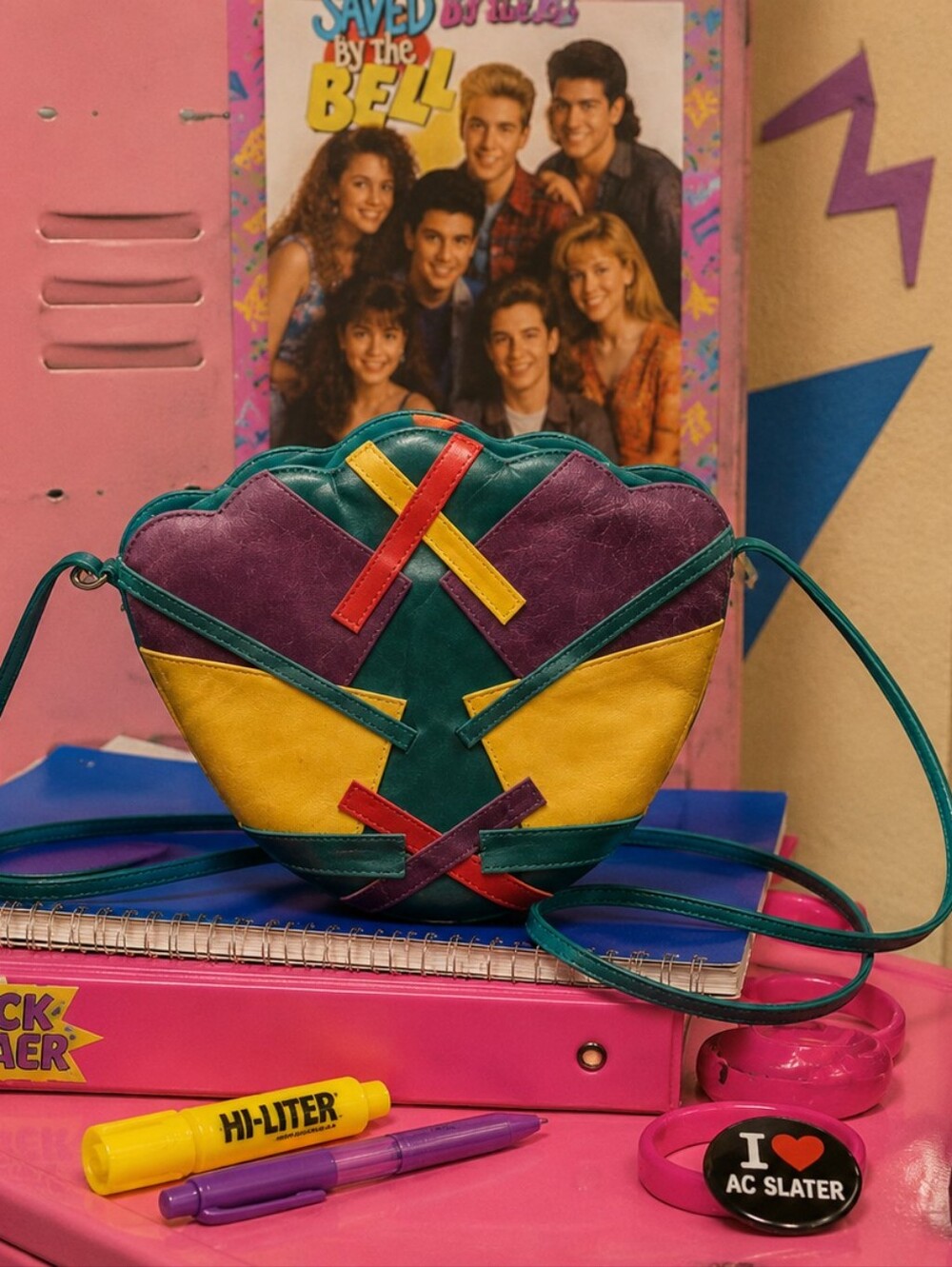 Vintage 80s/90s Abstract Geometric Crossbody Purse - Leather - Patchwork Boho
